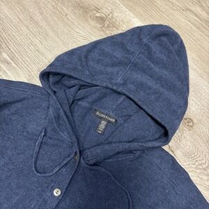 Eileen Fisher Hooded Henley Pullover Button Front Sweater Hoodie Blue sz Large